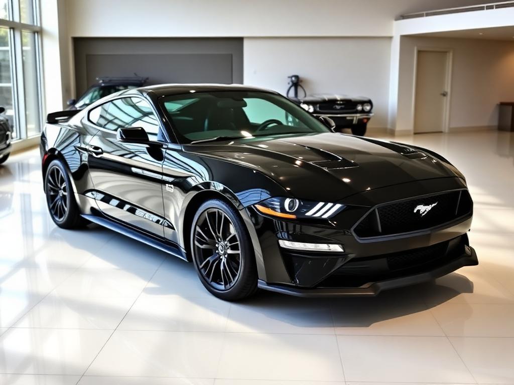 Black 2019 Ford Mustang GT fastback in showroom